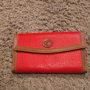 Dooney & Bourke Red Leather Continental Wallet with Tan Trim